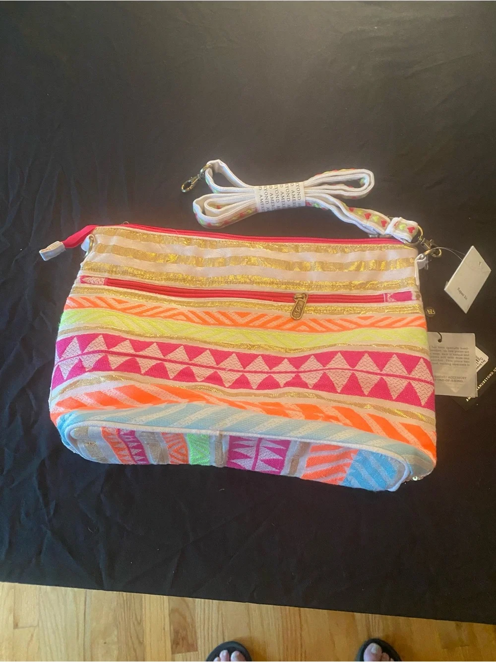 America & Beyond White Beaded Butterfly Crossbody Bag